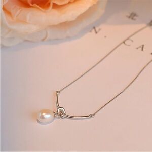 Anthropologie Silver Necklace with Pearl Pendant